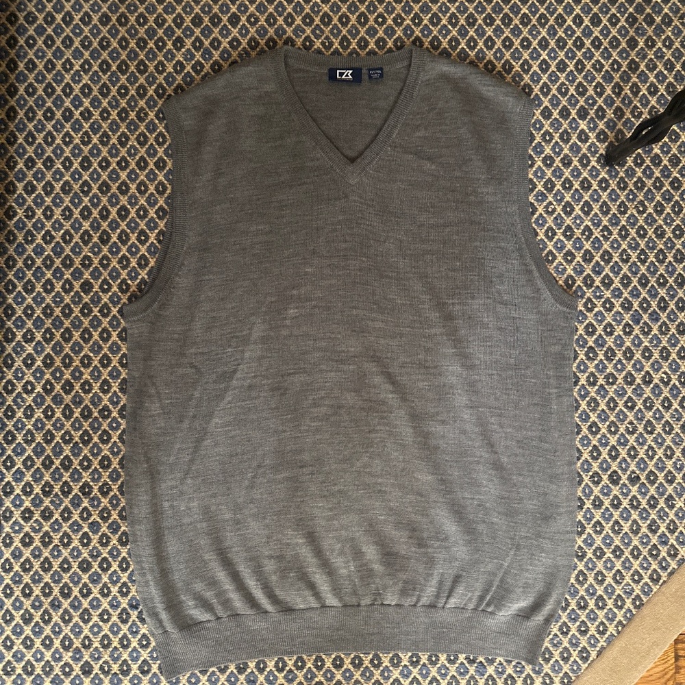 Cutter & Buck Douglas Mens Big and Tall V-neck Gray Sweater Vest Size XLT